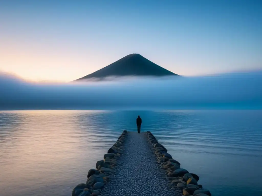 Un alma libre contempla el infinito mar azul bajo el cielo despejado, en un momento de poesía transformadora