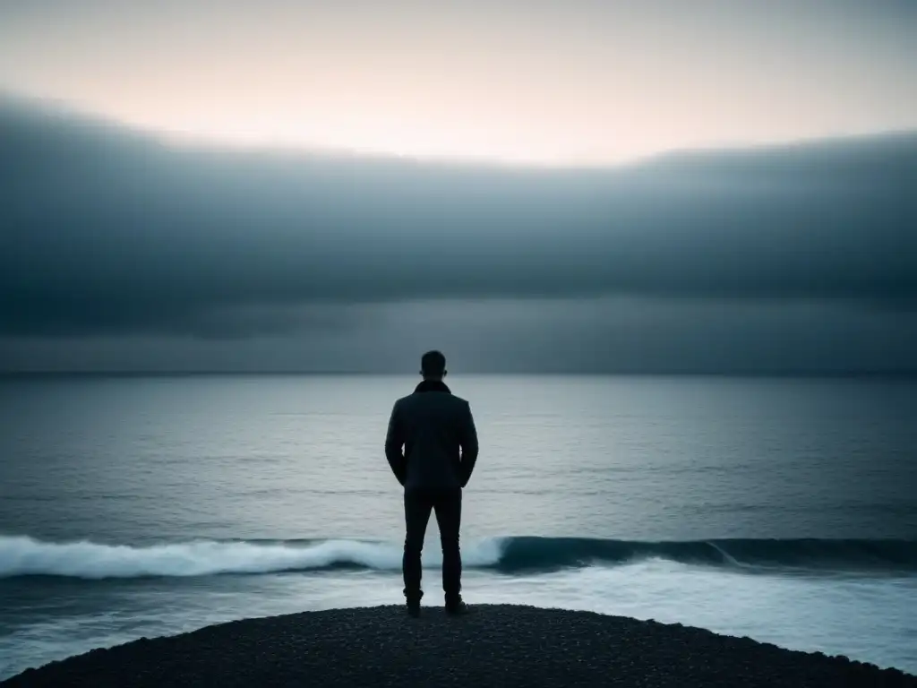 Un alma solitaria frente al vasto mar, donde el cielo y el agua se funden