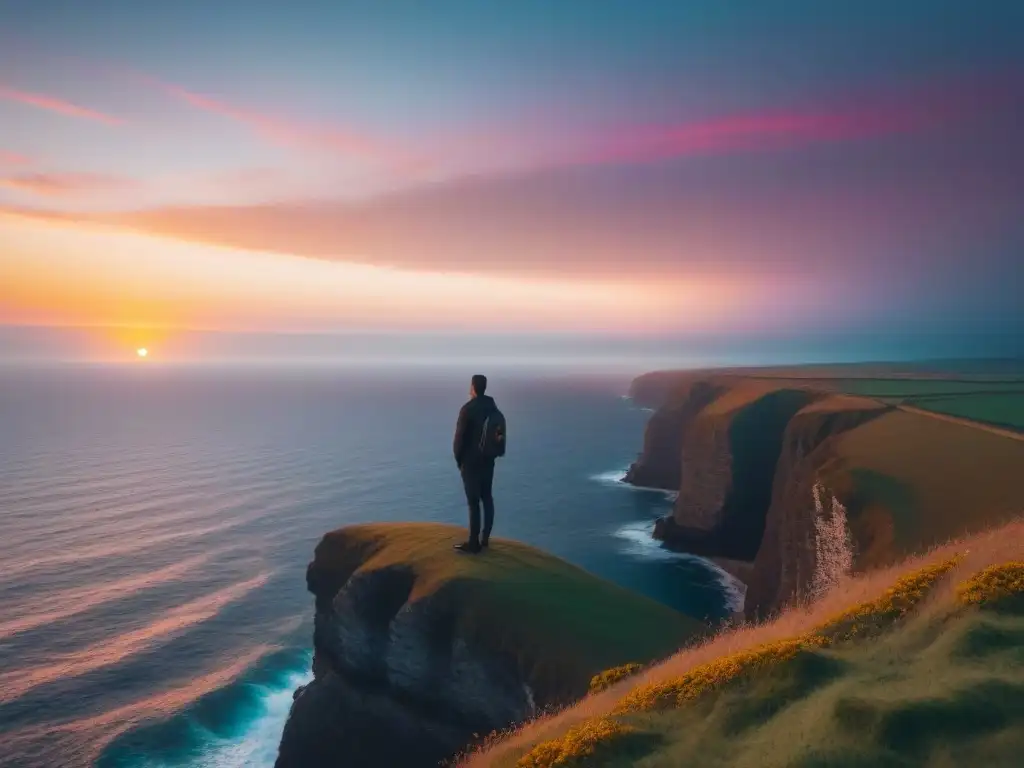 Un alma solitaria contempla el mar al atardecer, reflejando el poder transformador de la poesía