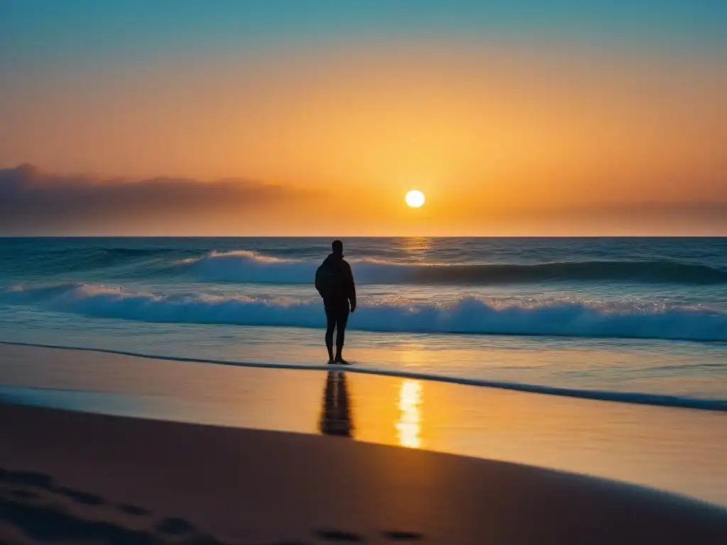 Un alma solitaria contempla el ocaso dorado, poder transformador de poesía en las emociones