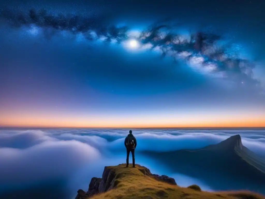 Un alma en comunión con el universo, bajo un cielo estrellado y la luna llena