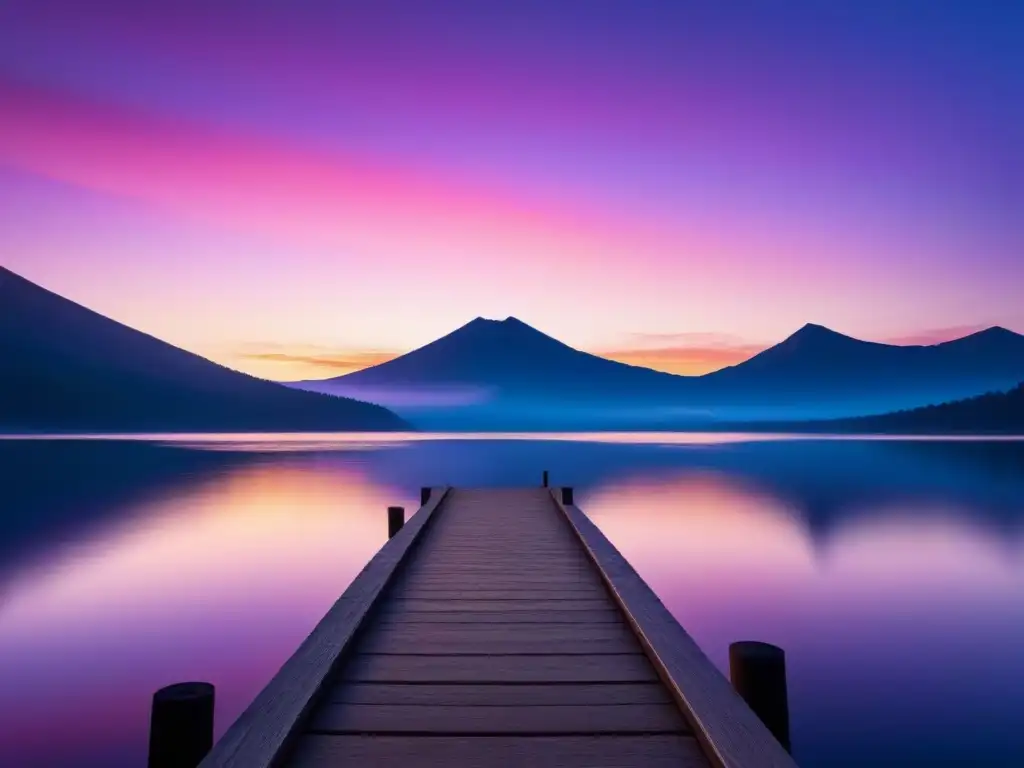 Un amanecer tranquilo sobre un lago, con colores vibrantes pintando el cielo mientras el sol emerge en el horizonte