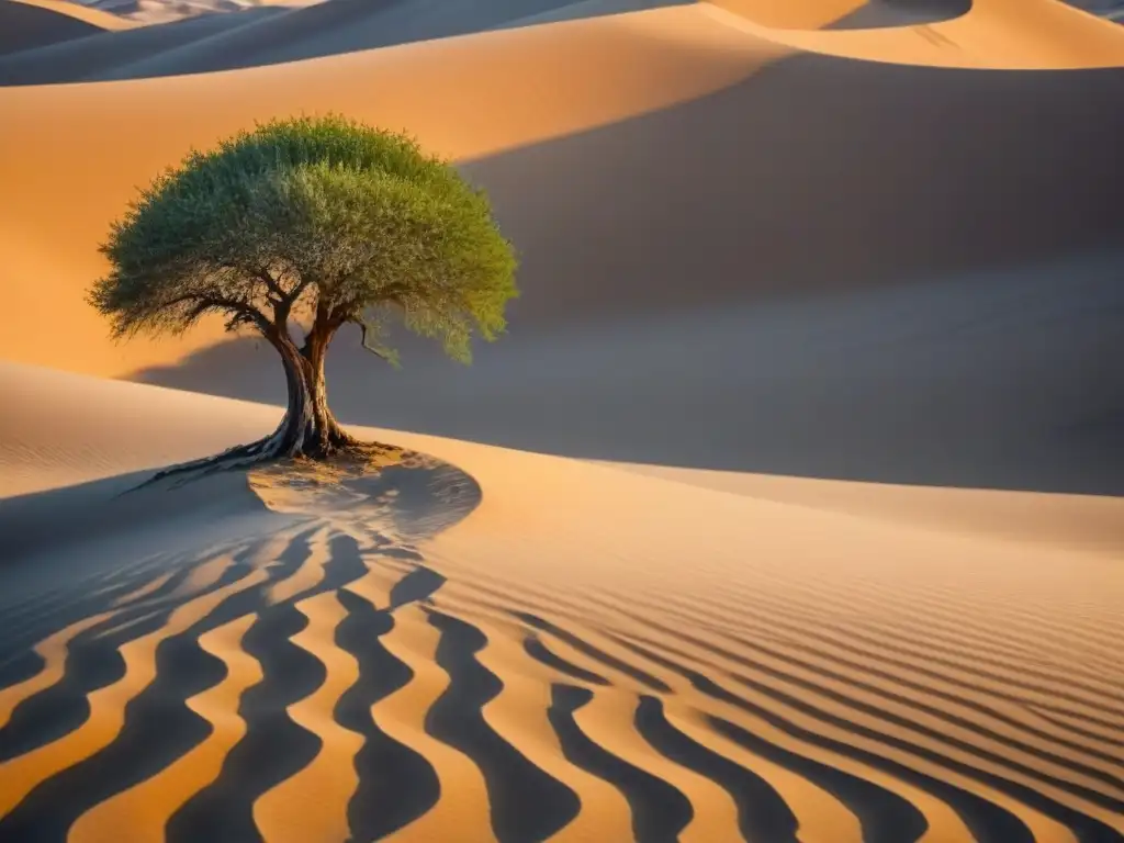 Un árbol solitario desafiando la erosión en un paisaje desértico, poesía contra erosión y desertificación