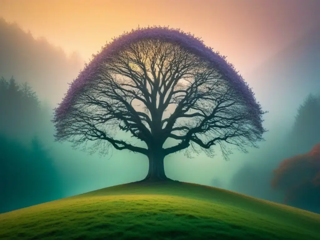 Un árbol solitario transita por las cuatro estaciones, simbolizando emociones y la transformación poética