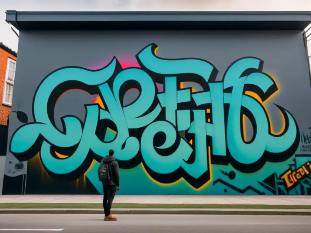 Arte callejero: poesía urbana en grafiti Un artista callejero crea poesía urbana en un mural colorido