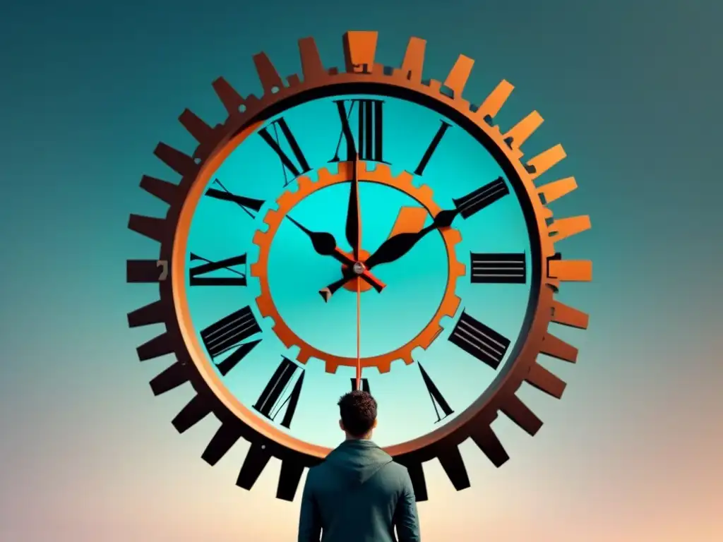 Una representación artística minimalista de un reloj destrozado, simbolizando la transformación poética de Tristan Tzara en el dadaísmo