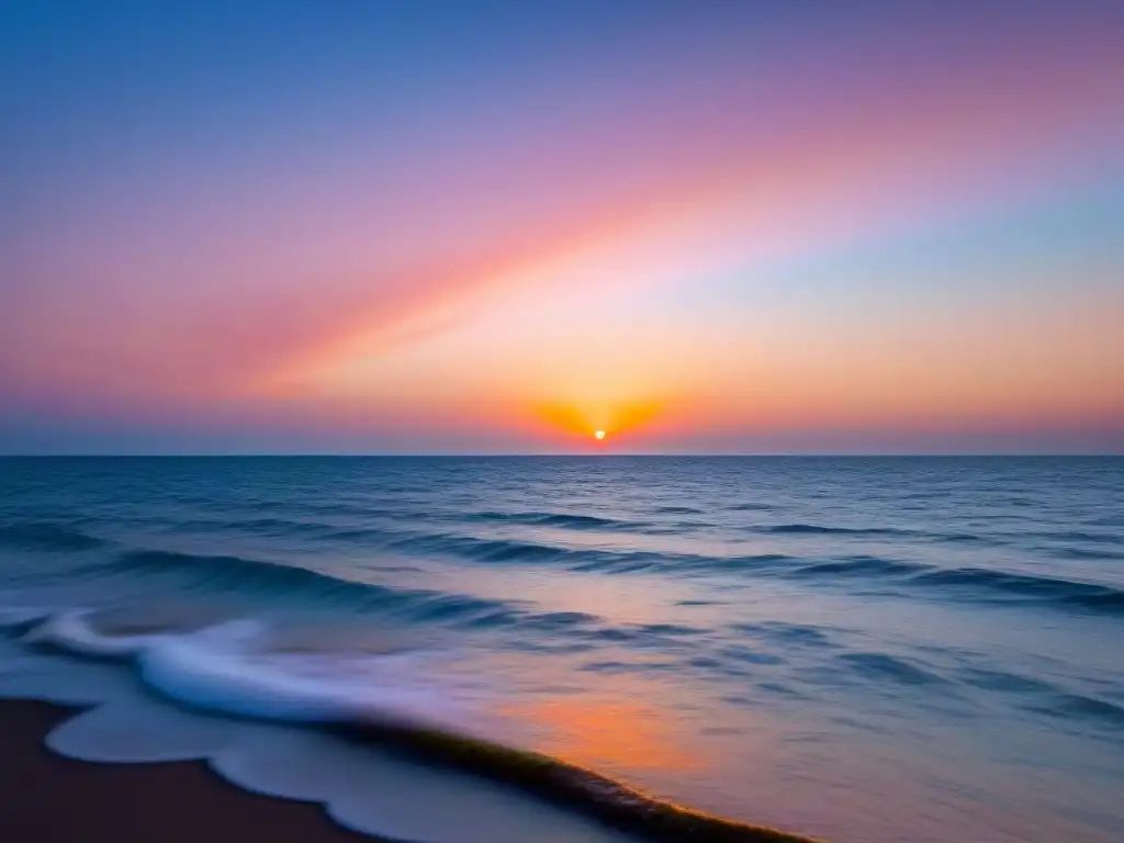 Un atardecer vibrante sobre un mar tranquilo, enriquece léxico poético online