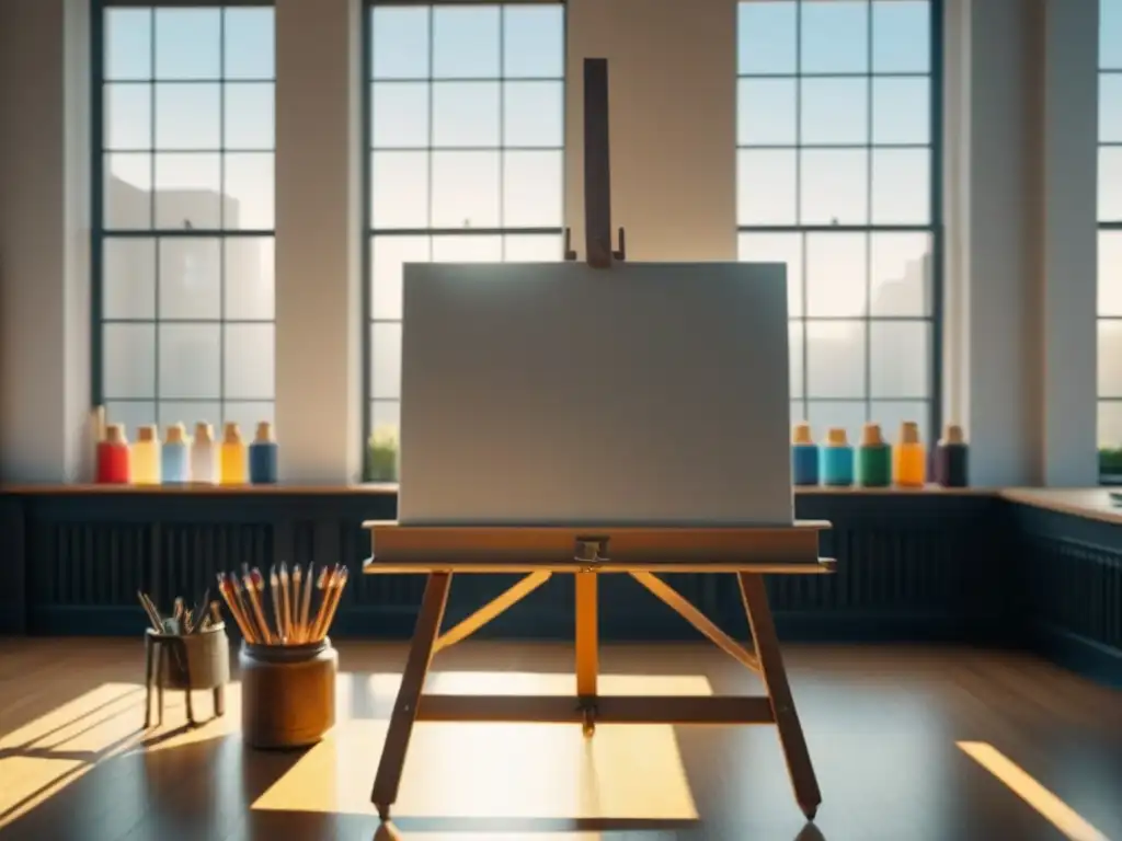 Un aula luminosa con una atmósfera serena y creativa, ideal para la poesía visual educación artes visuales