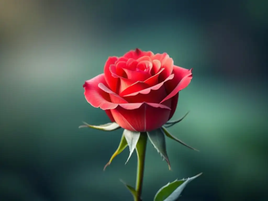 La belleza del amor y la melancolía en Petrarca, reflejados en la delicadeza de una rosa roja en blanco y negro