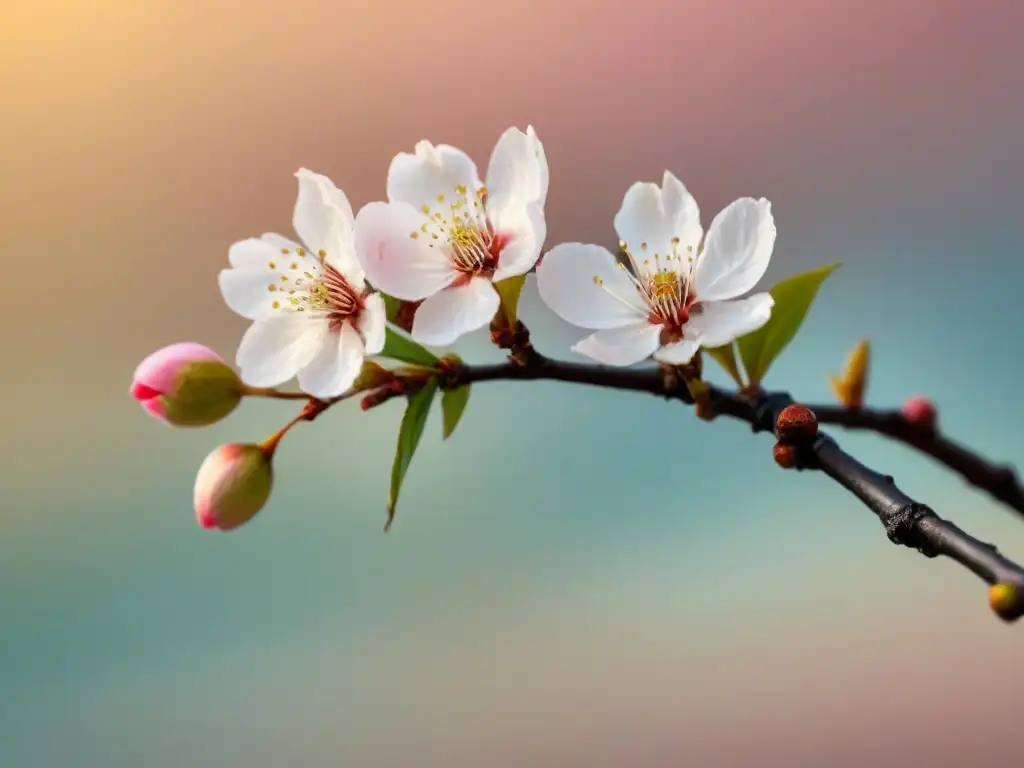 Belleza en flor: rama de cerezo en tonos pastel, detalle delicado