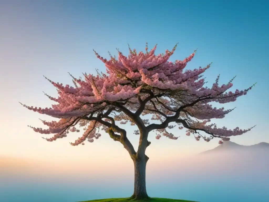 Belleza serena de un cerezo en flor solitario, inspirado en haikus poesía lírica