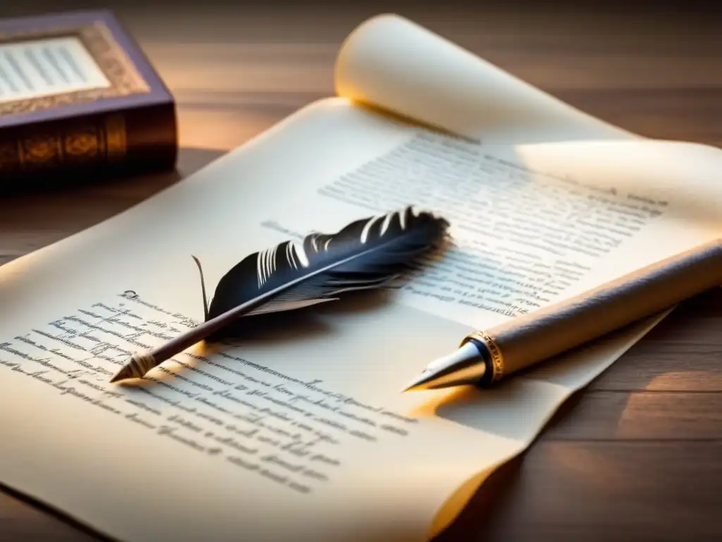 Poesía española: Pluma creando versos elegantes Inspiradora ilustración en blanco y negro de una pluma creando poesía en español, con la influencia de Garcilaso de Vega