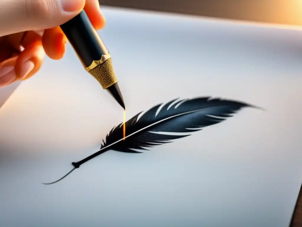 Pluma de tinta negra traza métricas poéticas Un bolígrafo de tinta negra mide patrones rítmicos en papel blanco, simbolizando entender métrica poesía clásica