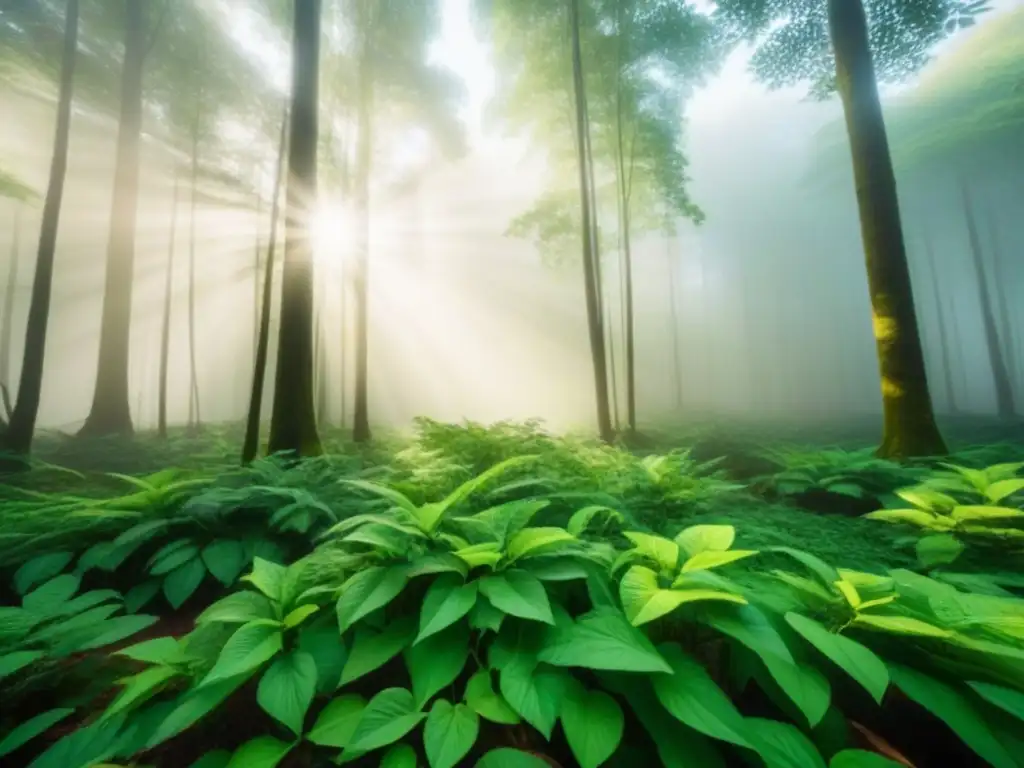 Un bosque exuberante iluminado por el sol, resaltando la belleza de la naturaleza