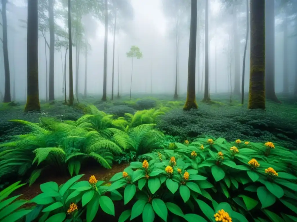 Un bosque exuberante lleno de vida y color, reflejando armonía y equilibrio en la naturaleza