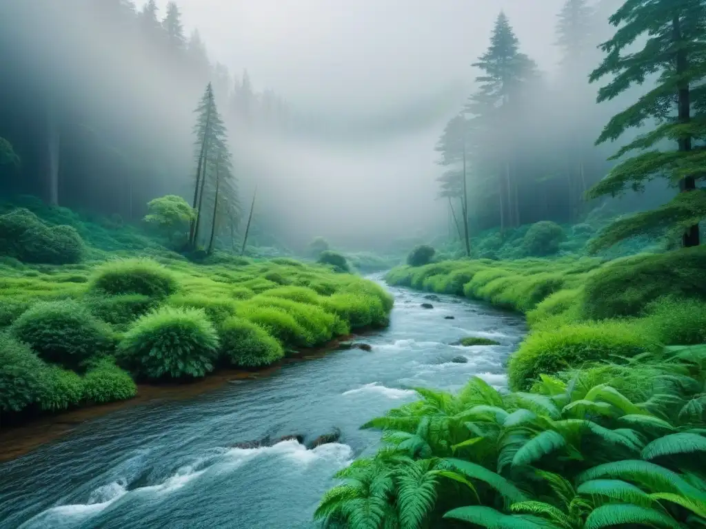 Un bosque exuberante y vibrante, con detalles intrincados de plantas y vida silvestre, reflejando la belleza de la naturaleza