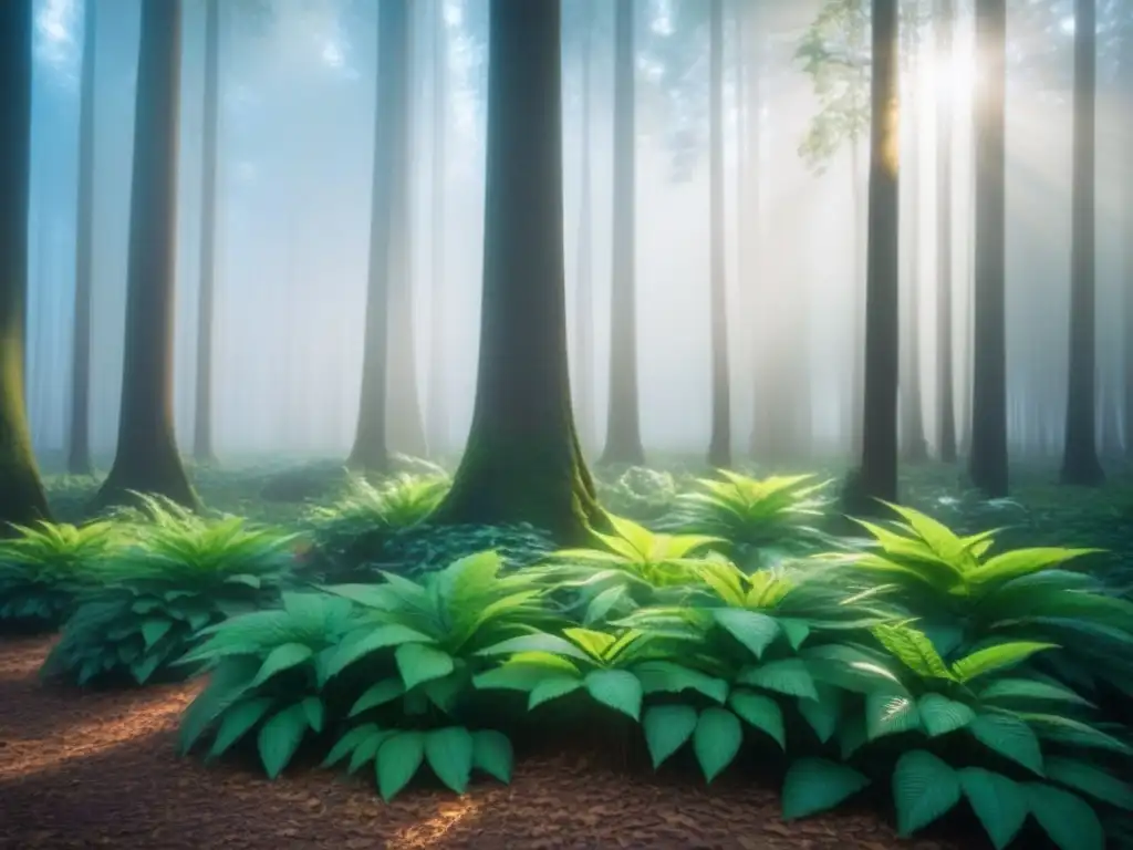 Un bosque intocado bañado en luz dorada, donde la poesía ecocrítica en tiempos oscuros cobra vida