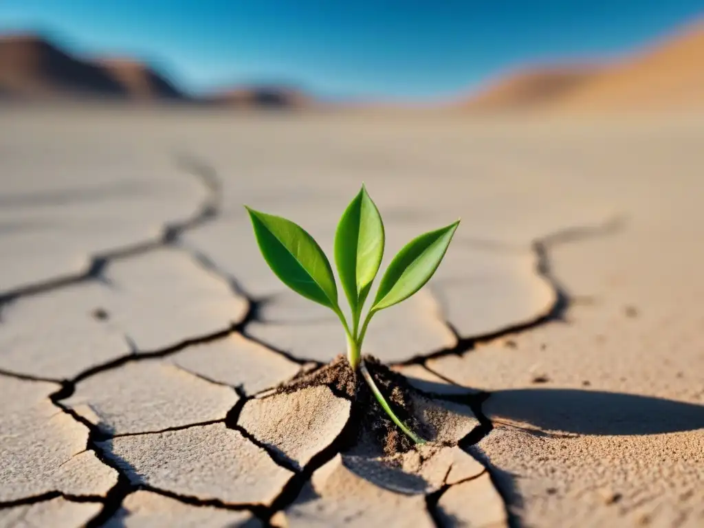 Un brote verde emerge en un desierto árido, resaltando la poesía como herramienta de concienciación