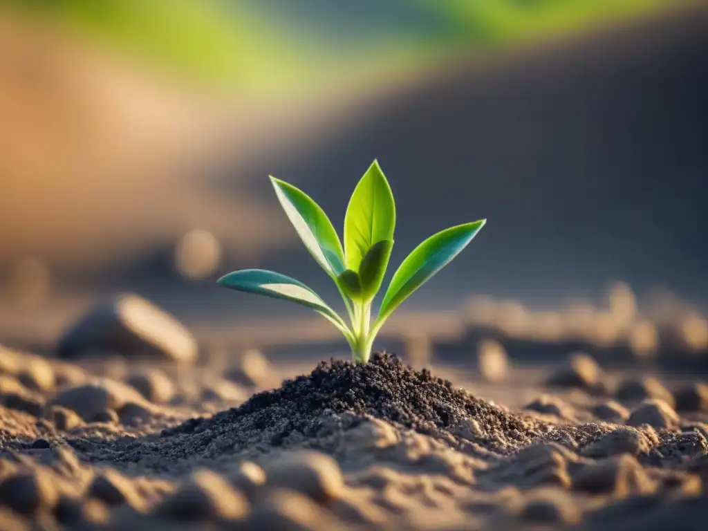 Un brote verde emerge de la tierra seca, simbolizando esperanza y resiliencia