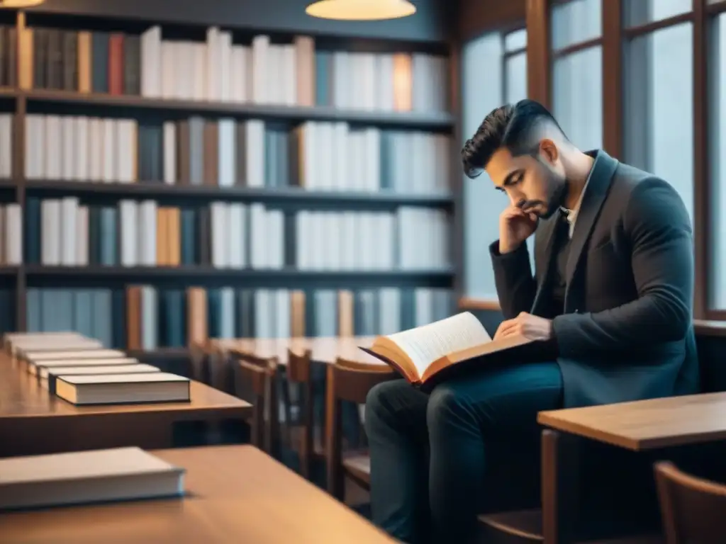 Reflexión poética: la transformación interior a través de la poesía Un café tranquilo, una persona reflexiva rodeada de libros de poesía