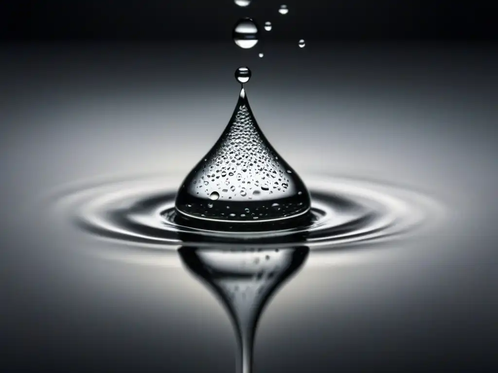 Captura del momento en poesía: una gota de agua suspendida en el aire antes de salpicar, en blanco y negro detallado