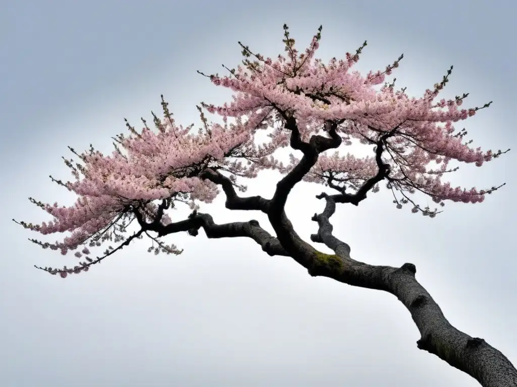 Poesía china moderna redefiniendo tradiciones: Árbol de cerezo en floración con pétalos cayendo en suave brisa