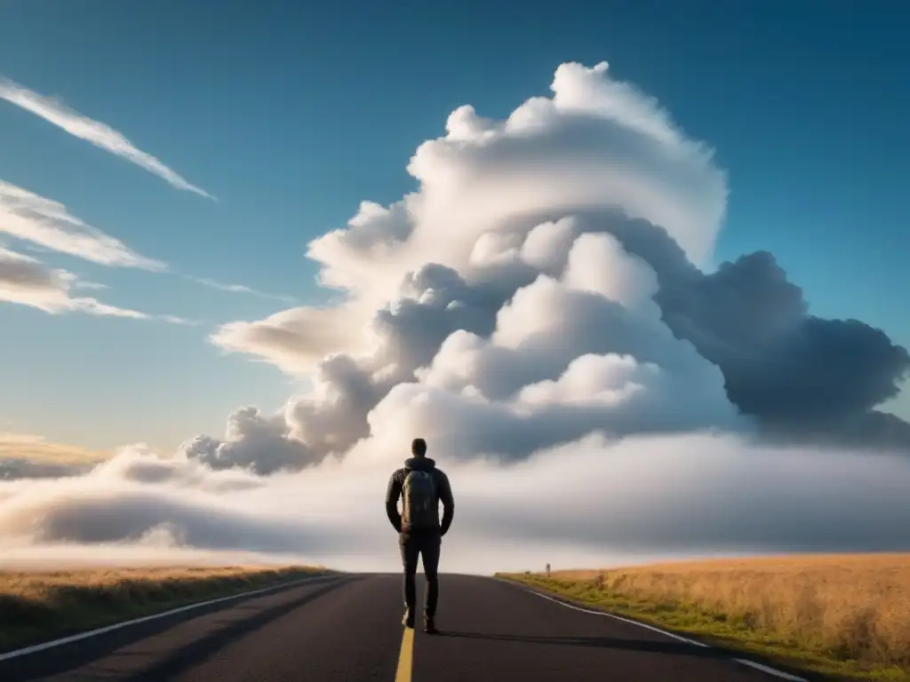 Un cielo vasto y expansivo lleno de nubes, iluminadas por el suave resplandor del sol