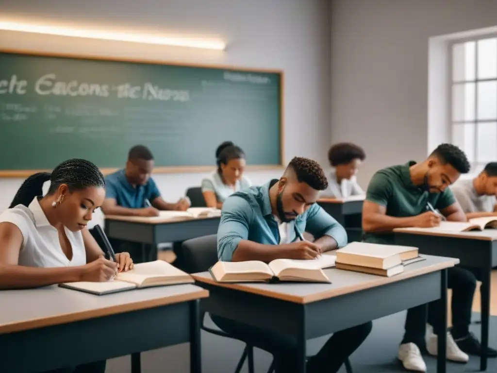 Una clase de poesía creativa con estudiantes concentrados en escribir