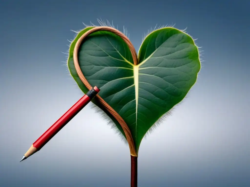 Un corazón enredado con una pluma, simbolizando el amor transformador en la poesía lírica