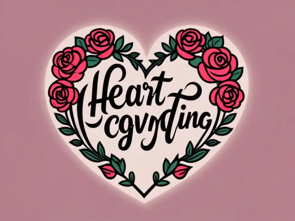 Un corazón entrelazado con rosas, poéticamente bordado en líneas sutiles