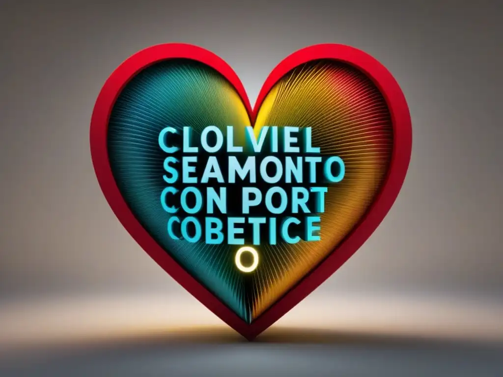 Un corazón palpitante de palabras entrelazadas en español, representando el pulso de la poesía que une emociones