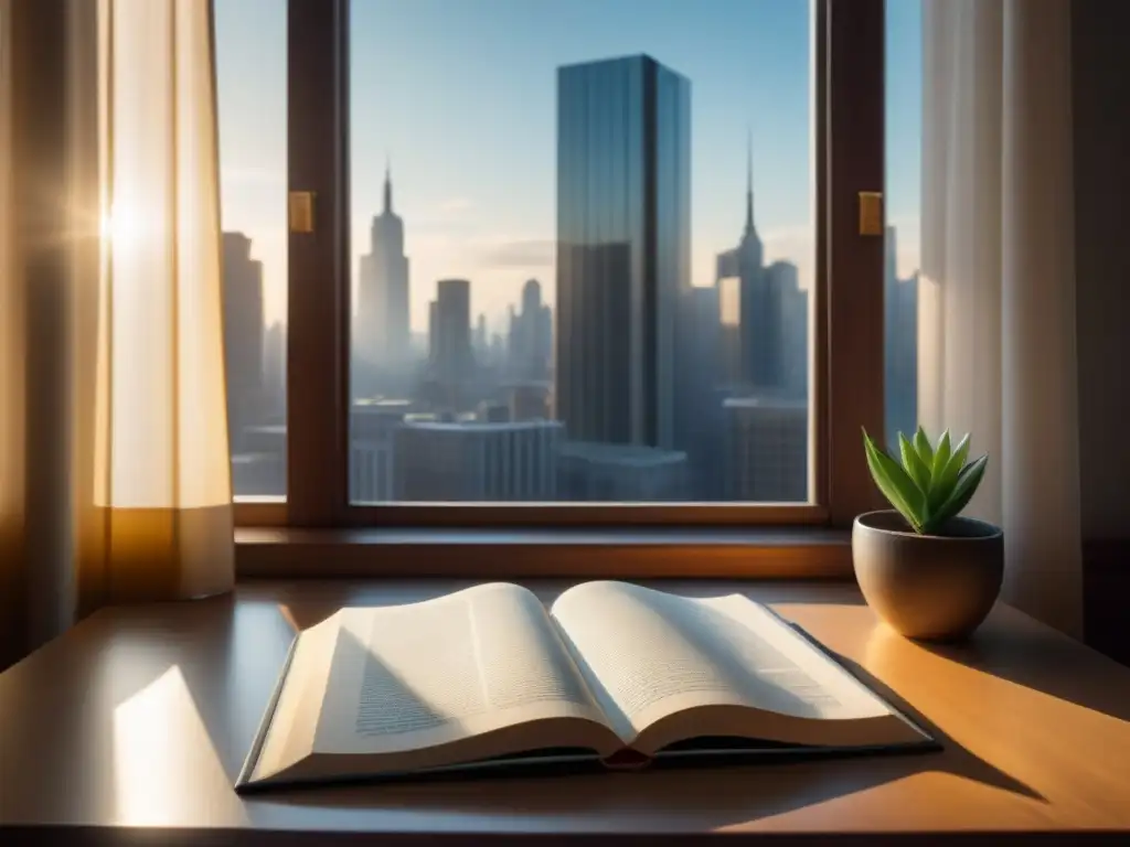 Inspiración poesía cotidiana musa desvelada: Ventana soleada, cortinas blancas ondeando, escritorio con libro y pluma