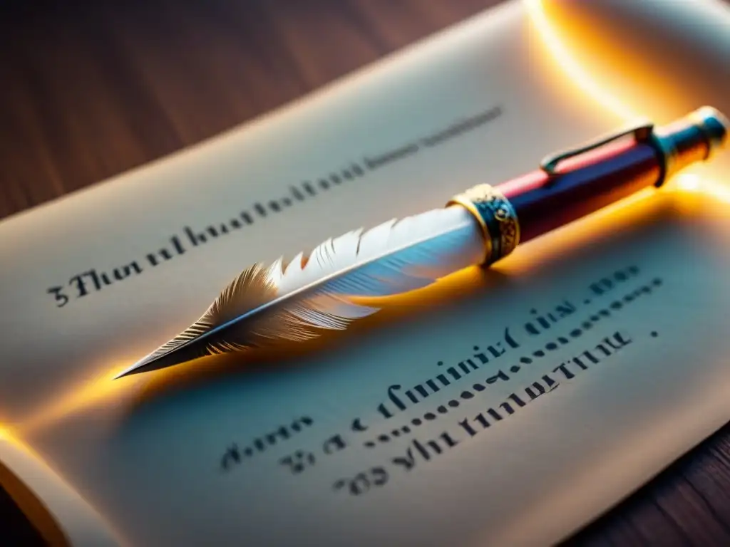 Un cuervo de tinta traza certificaciones escritura creativa narradores en pergamino blanco, iluminado por tenues rayos de inspiración