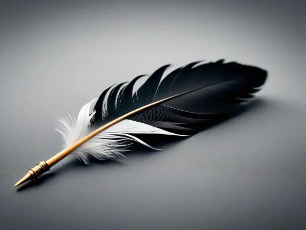 Delicada plumilla que se transforma en un bolígrafo, simbolizando la prosopopeya en la poesía