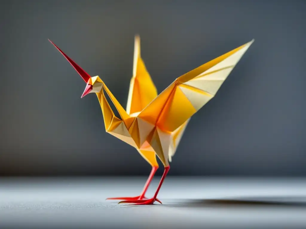 Un delicado y elegante grulla de origami desplegando sus alas en un lienzo blanco, simbolizando expresar emociones complejas en poesía