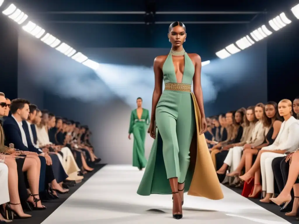Desfile poético: moda elegante con versos sutiles Un desfile de moda transformadora con poesía integrada sutilmente en las telas