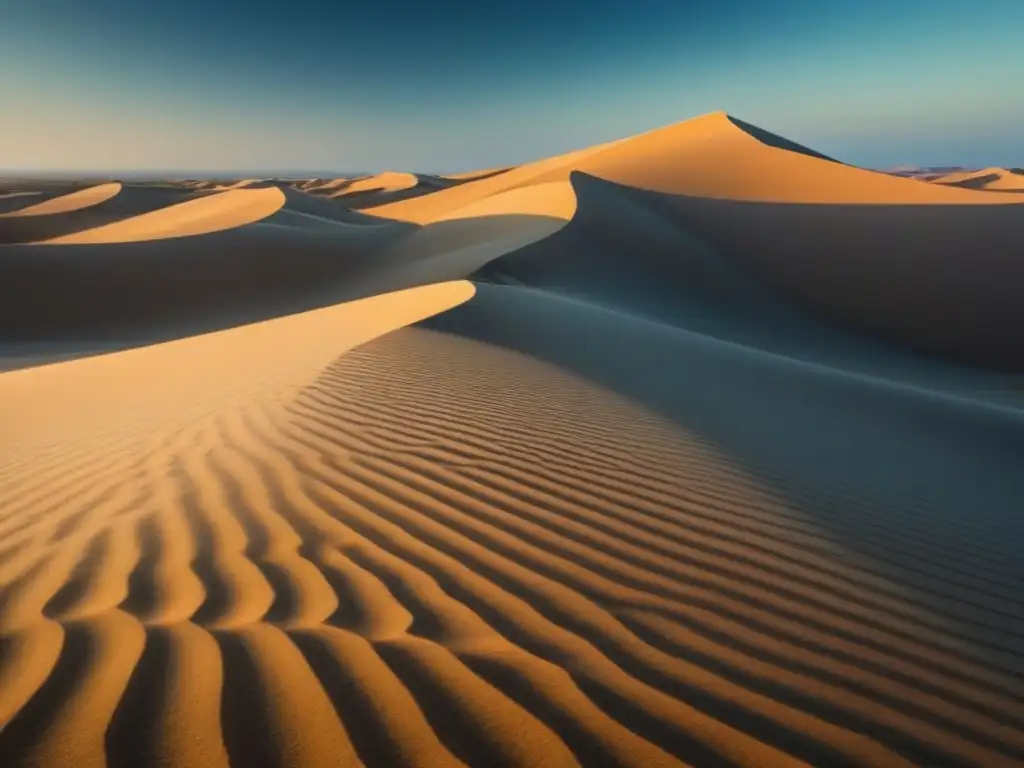 Poesía lírica del desierto profundo: vasto paisaje desértico con dunas de arena y cielo azul