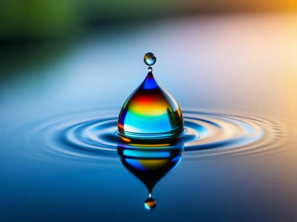 Un destello de luz y color en una gota de agua suspendida en el aire