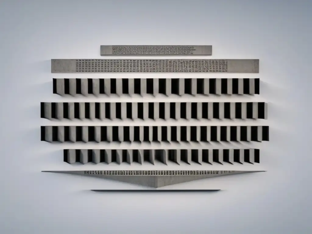 Poema concreto: Intrincadas formas y tipografía en blanco y negro Detallada poesía concreta en fondo blanco, patrones geométricos e tipografía llamativa invitan al espectador a explorar