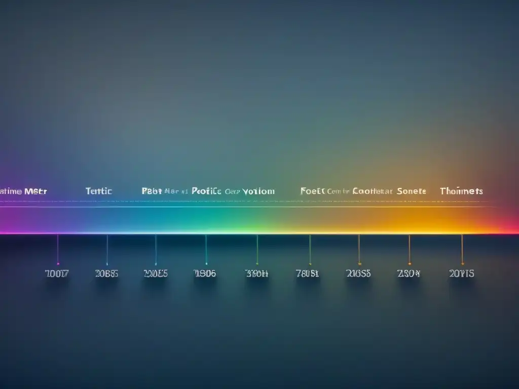 Evolución métrica ritmo poesía transformación: Detallada línea de tiempo poética desde épica hasta experimental, con íconos elegantes