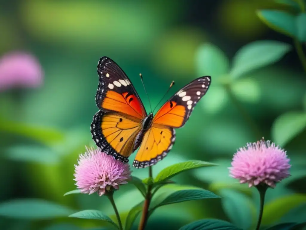 Mariposa y flor: belleza en detalle Detalle de mariposa en flor vibrante, evocando la transformación y belleza de la metáfora en poesía surrealista