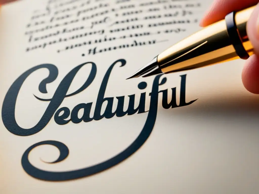 Exquisita caligrafía: poesía en movimiento Detalle de pluma de caligrafía poética trazando versos elegantes en papel texturizado