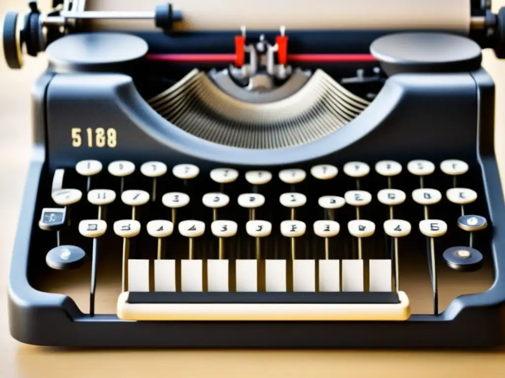 Detalles elegantes de una máquina de escribir vintage con papel en blanco, simbolizando 'El pulso de la poesía'