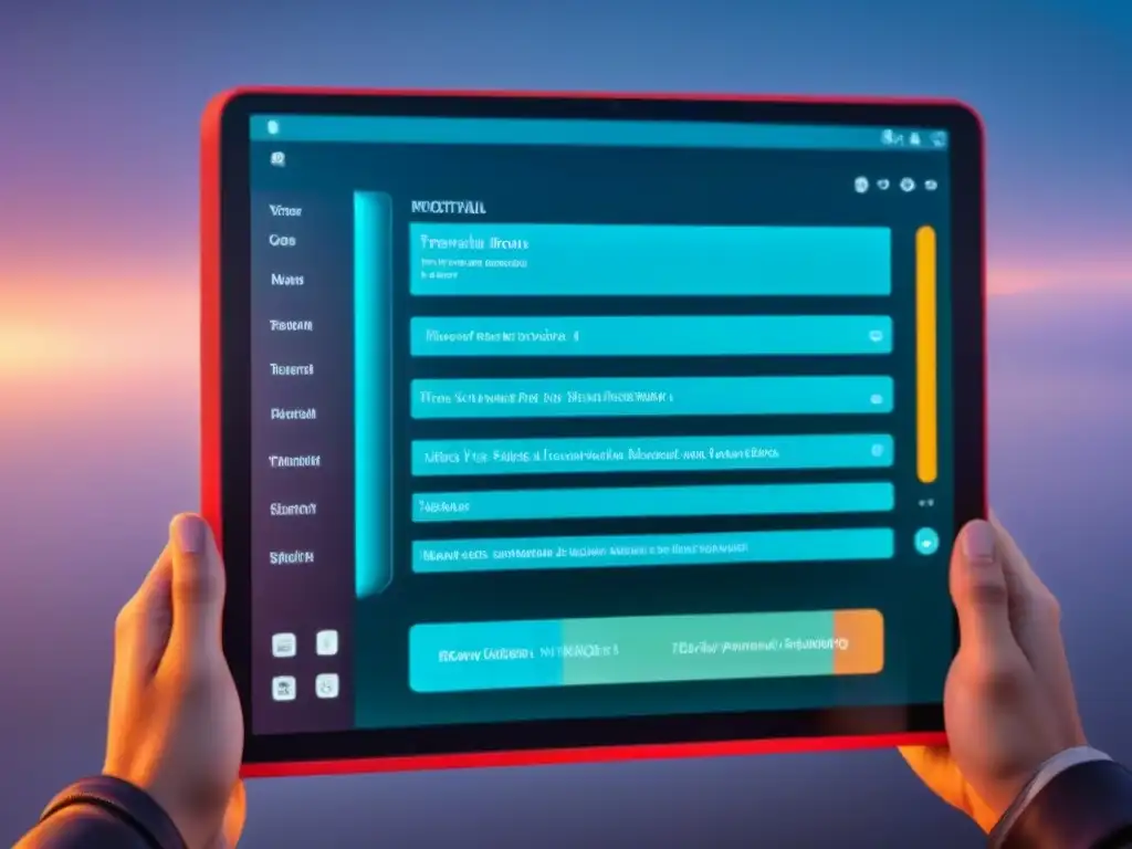 Una poesía lírica digital que fusiona la tradición y la transformación digital en una pantalla de tablet futurista