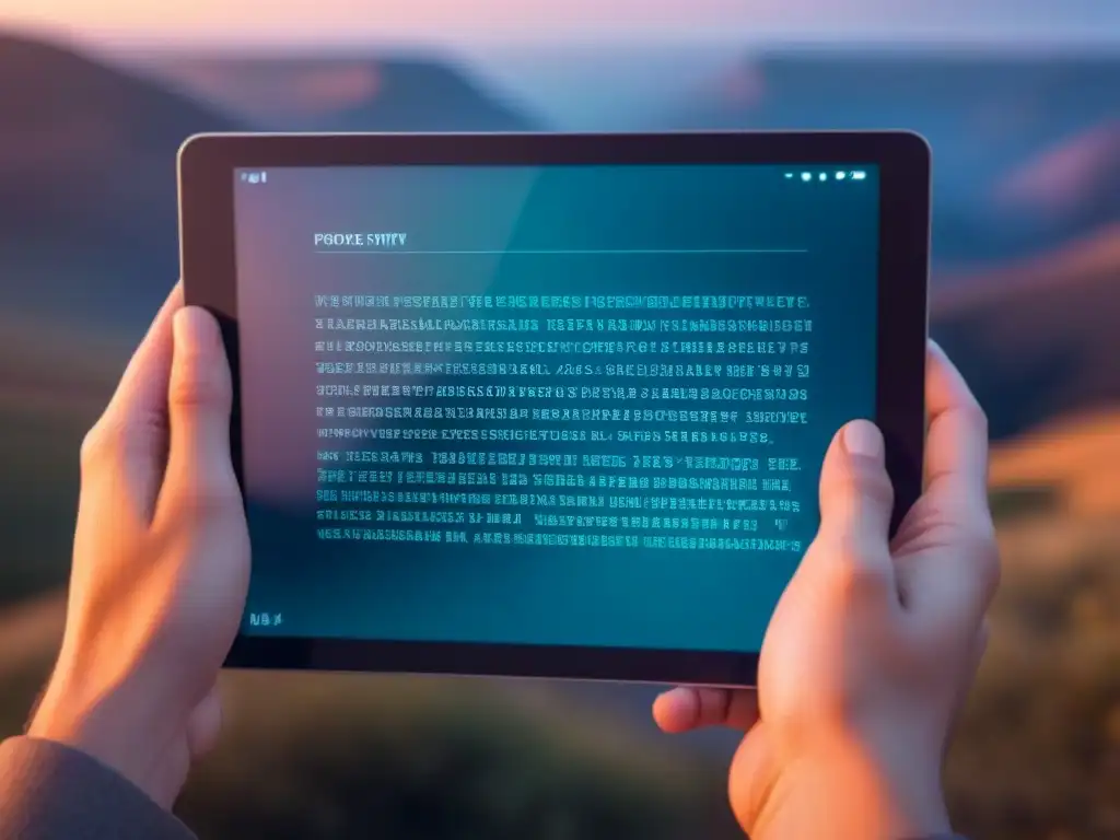 Fusión de poesía y era digital en una tablet moderna, simbolizando la evolución poesía era digital