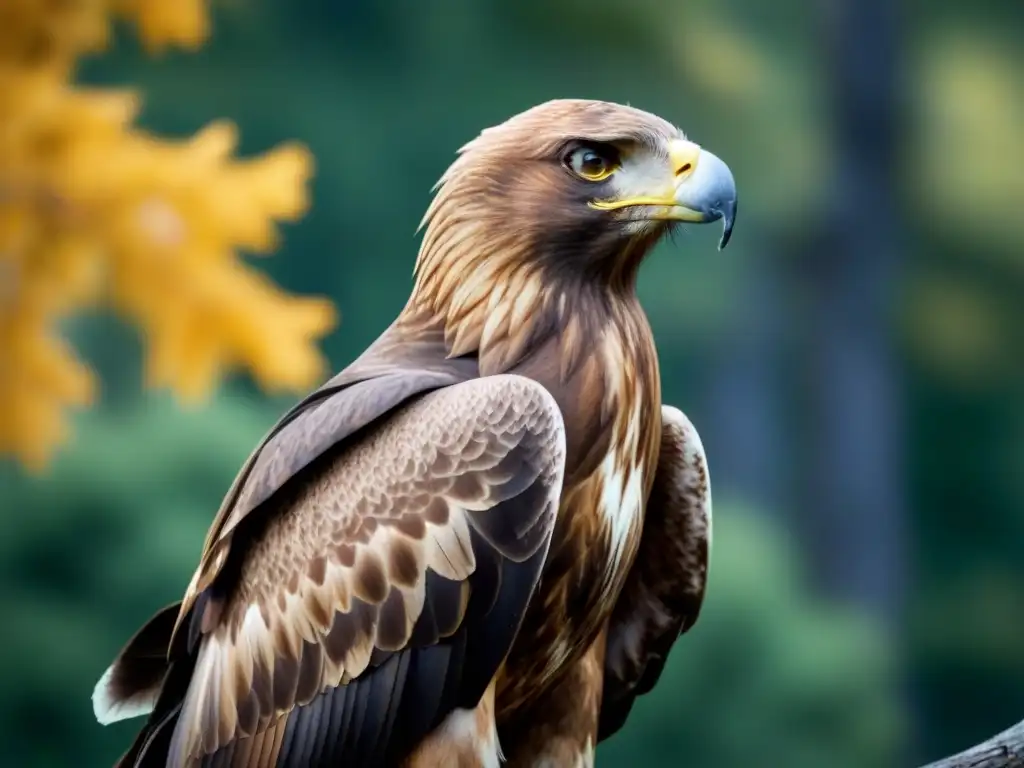 Un águila dorada majestuosa posada en una rama, con ojos agudos mirando al horizonte