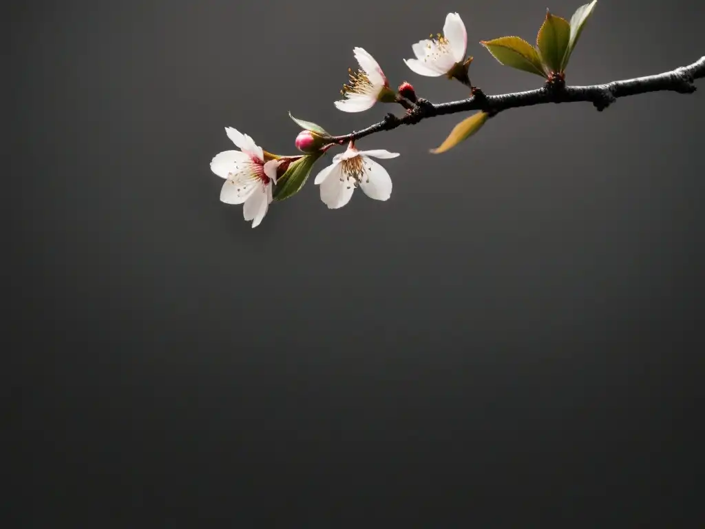 La dualidad en poesía japonesa: rama de cerezo con pétalo cayendo, simbolizando la belleza efímera