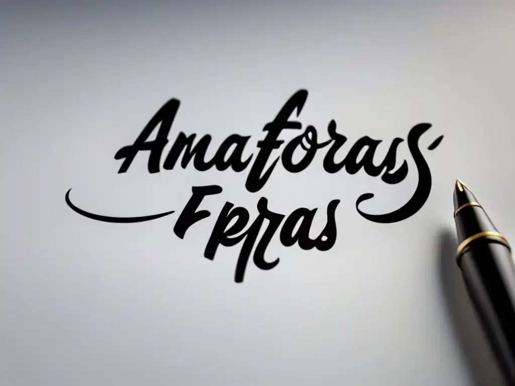 Un elegante bolígrafo escribiendo 'Anáforas y epíforas en poesía' en una hoja blanca, iluminado por luz natural