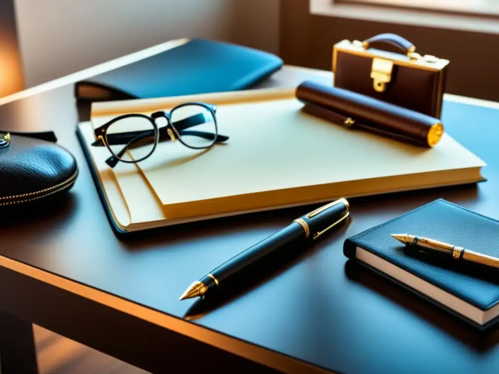 Elegante escritorio de oficina con accesorios de lujo Un elegante escritorio de oficina con accesorios de lujo potencian creatividad en su entorno minimalista y sofisticado