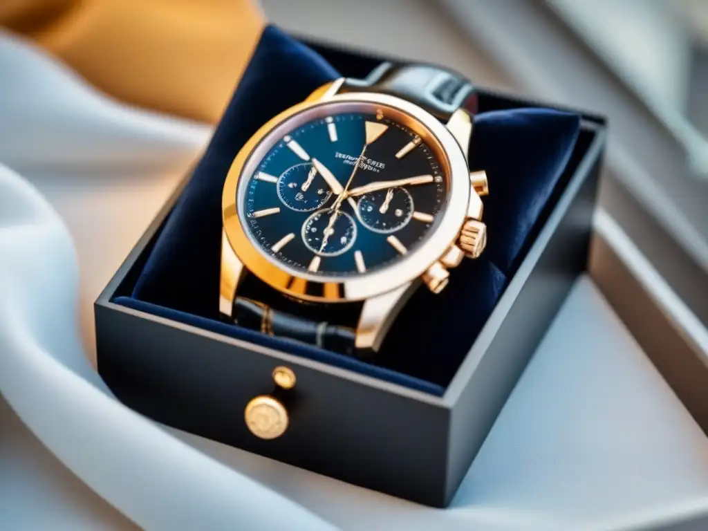 Elegante estuche de relojes de lujo en cuero negro y terciopelo, con llavero grabado y poético